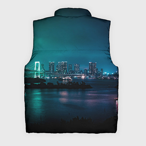 Мужской жилет Неоновый город с рекой - Светло-зелёный / 3D-Светло-серый – фото 2