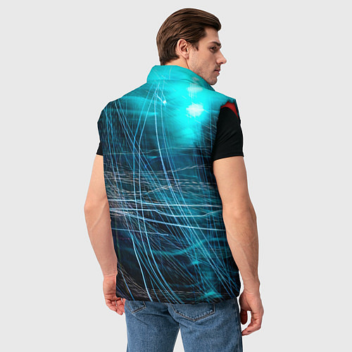 Мужской жилет Неоновые волны и линии - Голубой / 3D-Красный – фото 4