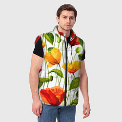 Мужской жилет Волнообразный узор из цветков мака Лето, цвет: 3D-красный — фото 2