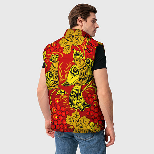Мужской жилет Хохломская Роспись Две Птици На Красном Фоне / 3D-Черный – фото 4