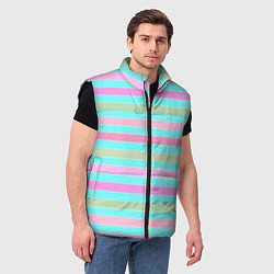 Мужской жилет Pink turquoise stripes horizontal Полосатый узор, цвет: 3D-черный — фото 2