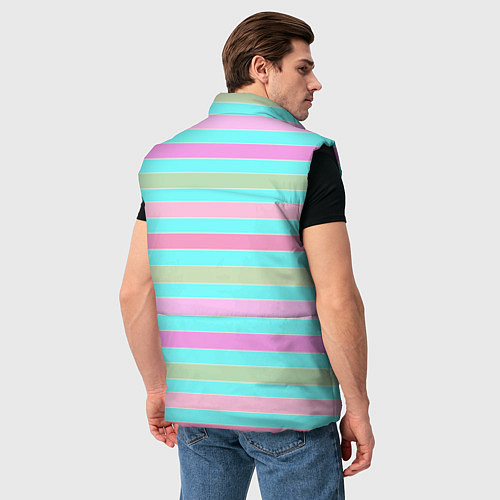Мужской жилет Pink turquoise stripes horizontal Полосатый узор / 3D-Черный – фото 4