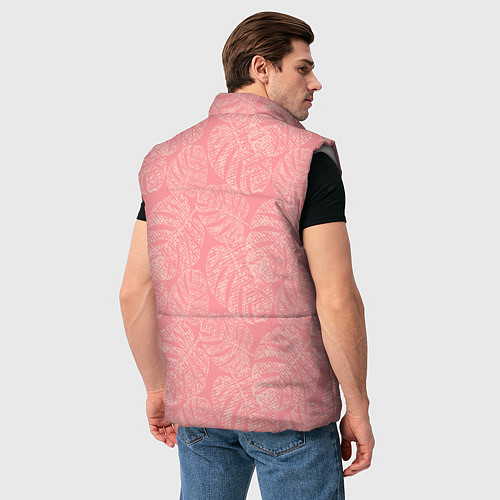 Мужской жилет Бежевые листья монстеры на розовом / 3D-Светло-серый – фото 4