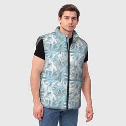 Мужской жилет Голубые листья пальмы на белом, цвет: 3D-светло-серый — фото 2