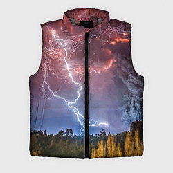 Мужской жилет Грозовые разряды молний над лесом, цвет: 3D-светло-серый