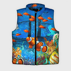 Мужской жилет Затонувший корабль в окружении обитателей океана, цвет: 3D-черный