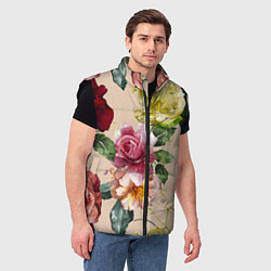 Мужской жилет Цветы Нарисованные Красные Розы и Лилии, цвет: 3D-черный — фото 2