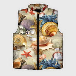 Мужской жилет Морские раковины, кораллы, морские звёзды на песке, цвет: 3D-красный