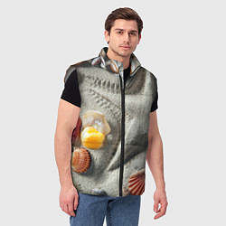 Мужской жилет Звезда из песка, ракушки и две жемчужины, цвет: 3D-светло-серый — фото 2