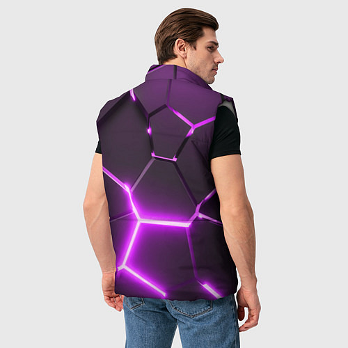 Мужской жилет Фиолетовые неоновые геометрические плиты / 3D-Светло-серый – фото 4