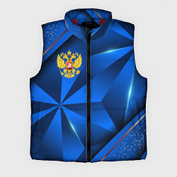 Мужской жилет Герб РФ на синем объемном фоне, цвет: 3D-красный