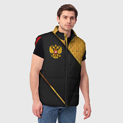 Мужской жилет Герб России на черном фоне с золотыми вставками, цвет: 3D-красный — фото 2