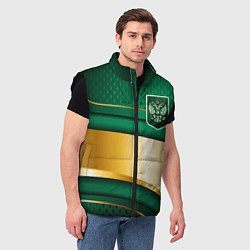 Мужской жилет Герб России на зеленой абстракции, цвет: 3D-черный — фото 2