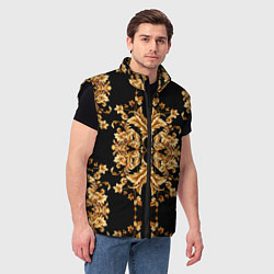 Мужской жилет Золотая гжель модные цветы, цвет: 3D-черный — фото 2