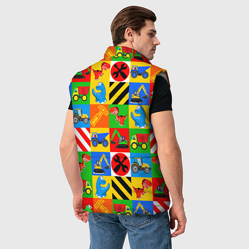 Мужской жилет Машинки и динозаврики в кубиках / 3D-Светло-серый – фото 4
