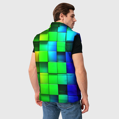 Мужской жилет Цветные неоновые кубы / 3D-Черный – фото 4