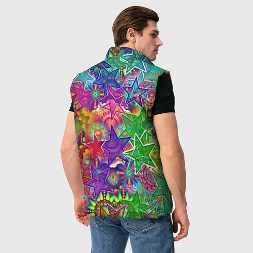 Мужской жилет Узоры из разноцветных звёзд / 3D-Черный – фото 4