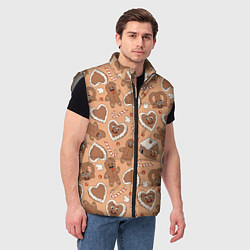 Мужской жилет Новогодний паттерн с печеньем, цвет: 3D-светло-серый — фото 2