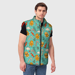 Мужской жилет Новогодний паттерн с печеньем и конфетами, цвет: 3D-красный — фото 2