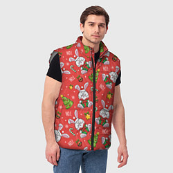 Мужской жилет Новогодний паттерн с кроликом, цвет: 3D-светло-серый — фото 2