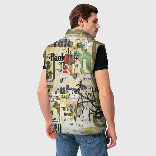 Мужской жилет Восьмёрка на фоне рваных афиш / 3D-Черный – фото 4