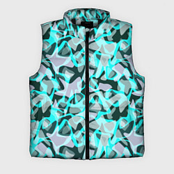 Мужской жилет Пятнистый абстрактный узор серый с бирюзовыми лини, цвет: 3D-черный