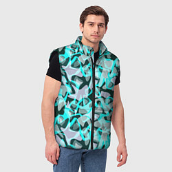Мужской жилет Пятнистый абстрактный узор серый с бирюзовыми лини, цвет: 3D-черный — фото 2