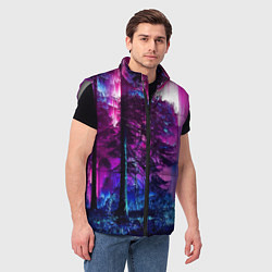 Мужской жилет Сиреневый лес - глитч, цвет: 3D-светло-серый — фото 2