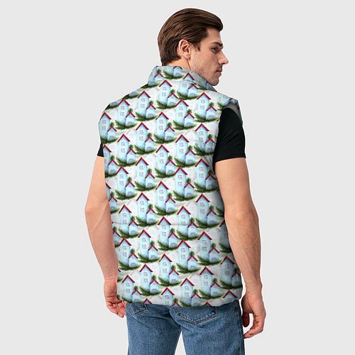 Мужской жилет Домики на еловых ветках - паттерн / 3D-Светло-серый – фото 4