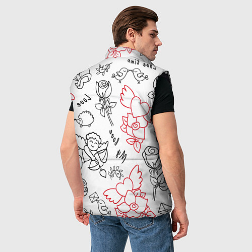 Мужской жилет Летающие сердца купидоны розы на белом фоне / 3D-Черный – фото 4