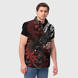 Мужской жилет Красный Irezumi узор, цвет: 3D-черный — фото 2