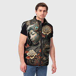 Мужской жилет Японская девушка Irezumi, цвет: 3D-светло-серый — фото 2