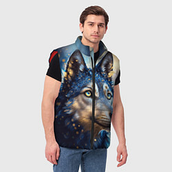 Мужской жилет Волк на синем фоне, цвет: 3D-красный — фото 2