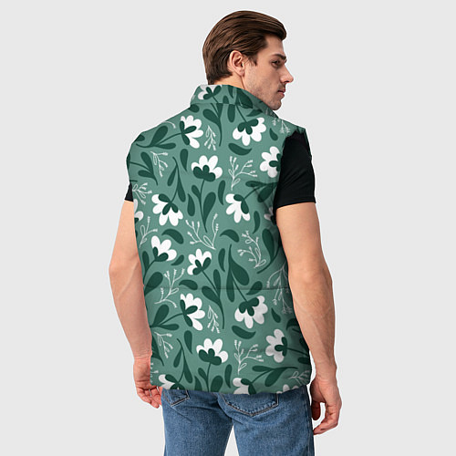 Мужской жилет Белые цветы - паттерн / 3D-Черный – фото 4