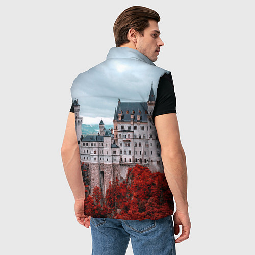 Мужской жилет Замок в горах и красный лес / 3D-Черный – фото 4