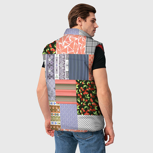 Мужской жилет Пэчворк из разноцветных лоскутов в оранжевых и сер / 3D-Красный – фото 4