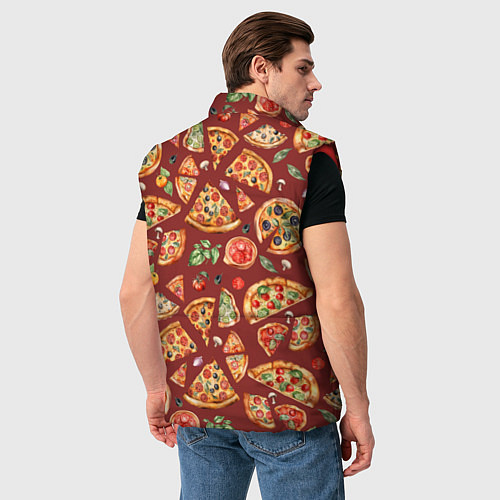 Мужской жилет Кусочки пиццы ассорти - акварельный паттерн / 3D-Красный – фото 4