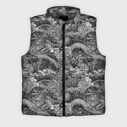 Мужской жилет Черно-белый фон с элементами японской татуировки, цвет: 3D-светло-серый
