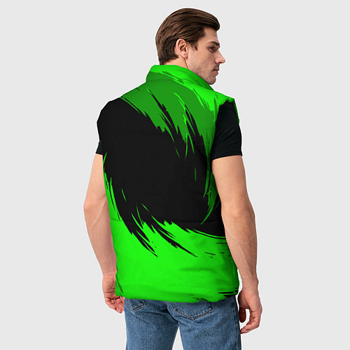 Мужской жилет Шкода - зеленые штрихи / 3D-Черный – фото 4