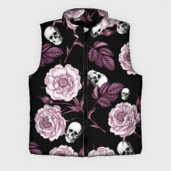 Мужской жилет Розовые цветы с черепами, цвет: 3D-черный