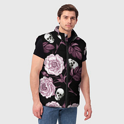 Мужской жилет Розовые цветы с черепами, цвет: 3D-черный — фото 2