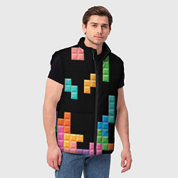 Мужской жилет Тетрис падающие блоки, цвет: 3D-черный — фото 2