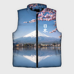 Мужской жилет Цветущая сакура на фоне Фудзиямы - Япония, цвет: 3D-черный