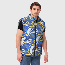 Мужской жилет Японский традиционный узор волн, цвет: 3D-светло-серый — фото 2