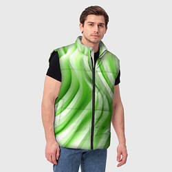 Мужской жилет Белые и зеленый волны, цвет: 3D-черный — фото 2