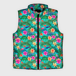 Мужской жилет Разные цветочки на зеленом фоне