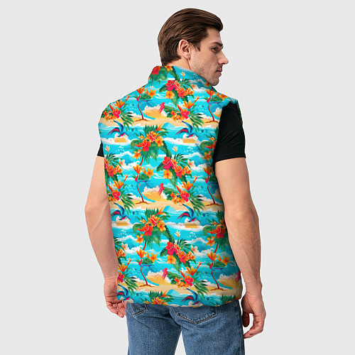 Мужской жилет Гавайский стиль море и цветы / 3D-Черный – фото 4