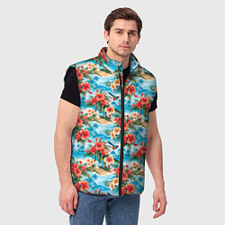Мужской жилет Гавайский стиль летние цветы, цвет: 3D-черный — фото 2