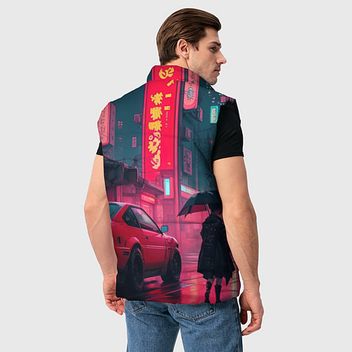 Мужской жилет Дождь на улицах Японии / 3D-Черный – фото 4