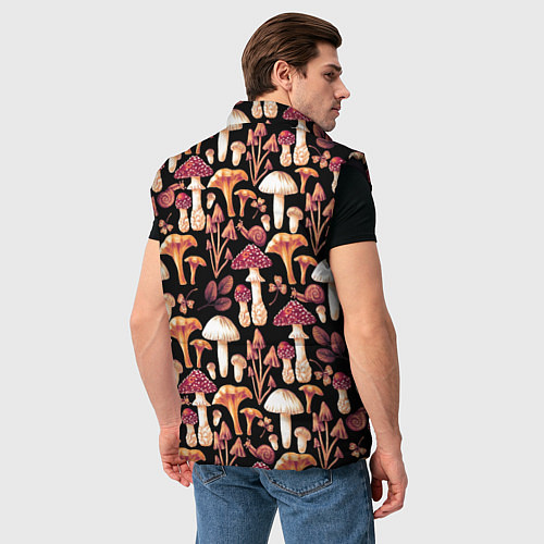 Мужской жилет Грибы в сепии / 3D-Черный – фото 4